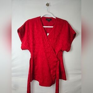 NWT Banana Republic Red Short Sleeve Wrap Top Size Small
